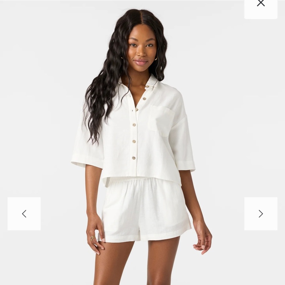 O’Neill Sanders Button-up Linen Blend Cropped White Shirt L GUC SOLD OUT